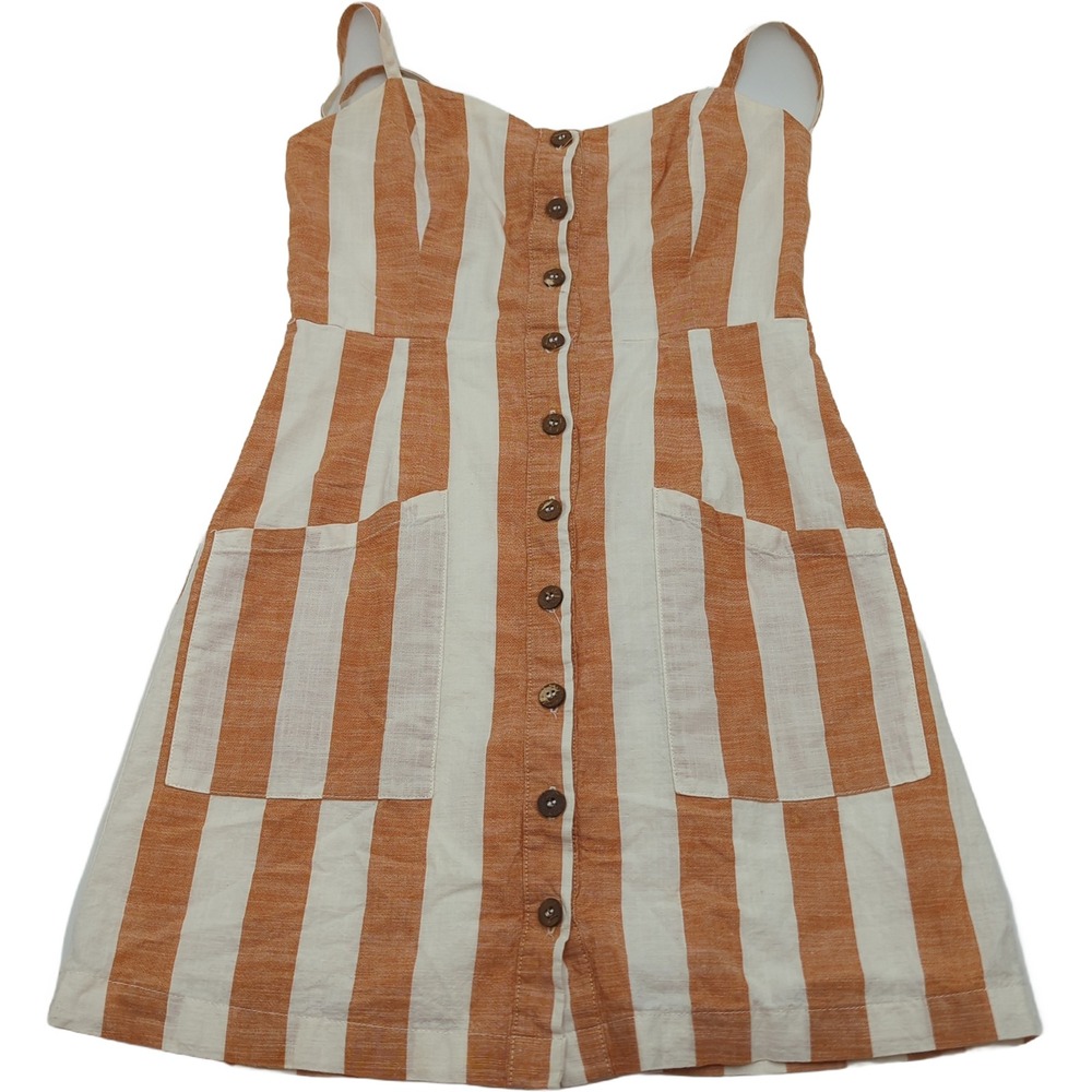 Forever 21 Orange White Striped Linen Blend Button Front Mini Dress Small